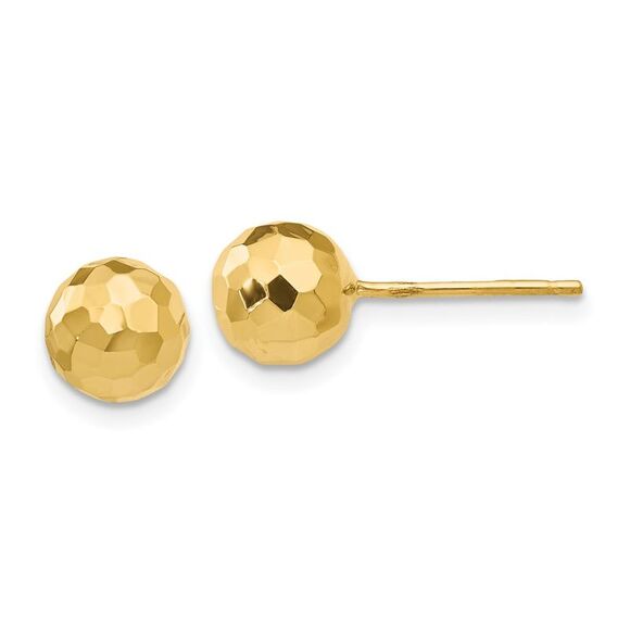 14k Yellow Gold Gold Polished & Diamond Cut 7MM Ball Post Earrings